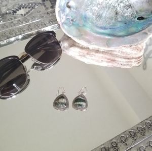 NEW Green Jasper Zebra Earrings; Sterling Silver